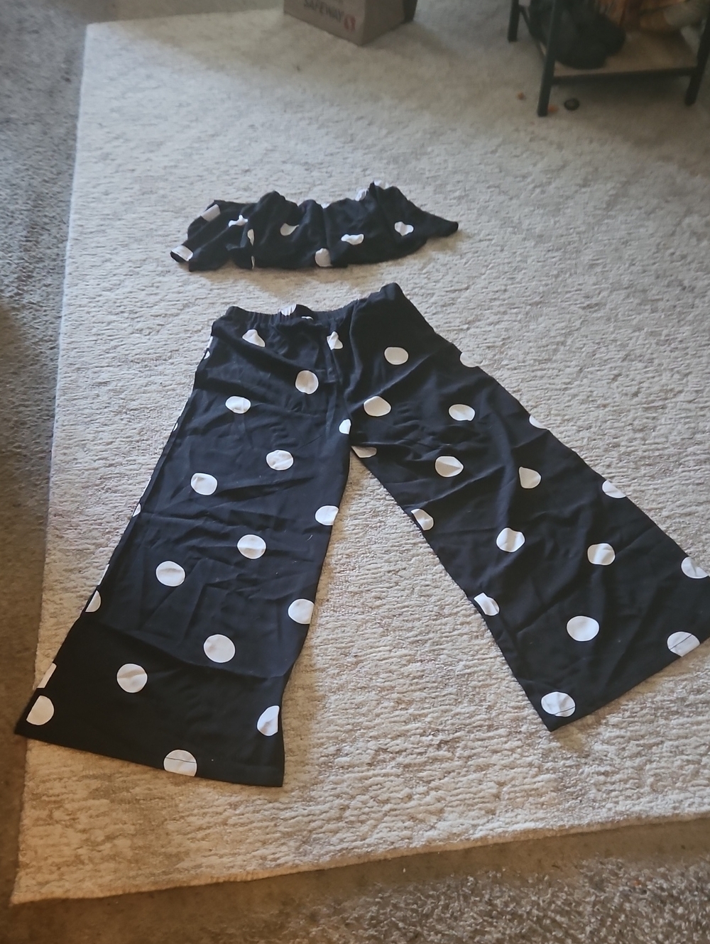Women's Black & White Polka Dot Wide Leg Pants With Crop Top Size XL